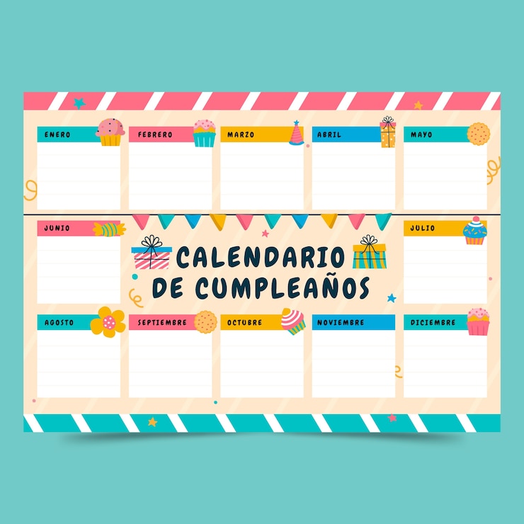 Gratis Vector hand getrokken verjaardag kalendersjabloon