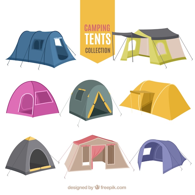 Hand getrokken verscheidenheid van camping tent collectie