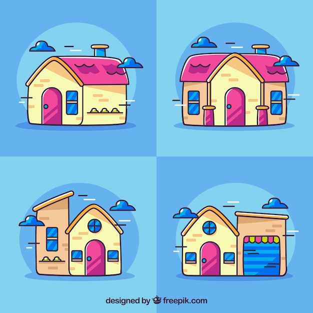 Gratis vector hand getrokken verzameling huizen