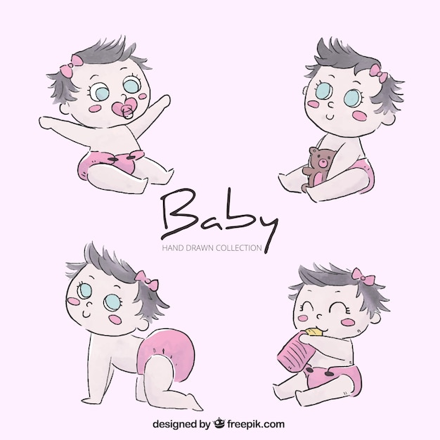 Gratis vector hand getrokken verzameling van baby's