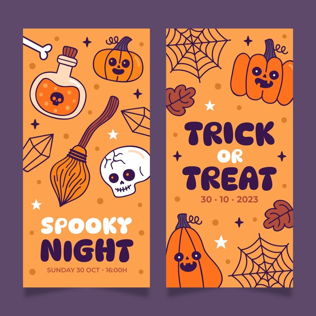 Gratis vector hand getrokken vintage halloween verticale banners set