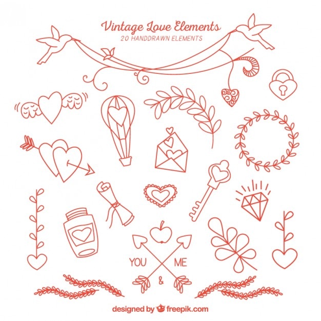 Gratis vector hand getrokken vintage liefde elementen