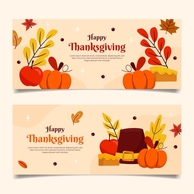 Gratis vector hand getrokken vlakke horizontale thanksgiving banners set