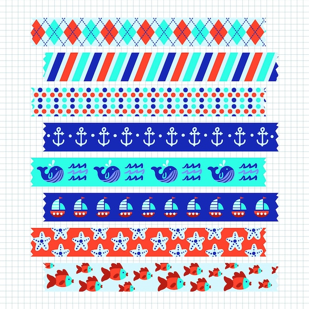 Gratis vector hand getrokken washi tape-collectie