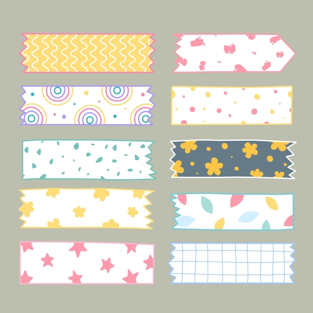 Gratis vector hand getrokken washi tape set