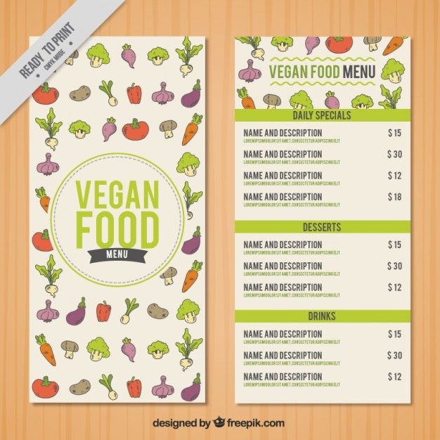 Gratis vector hand getrokken weinig groenten menu template