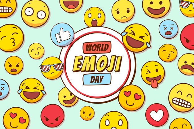 Hand getrokken wereld emoji dag groene achtergrond