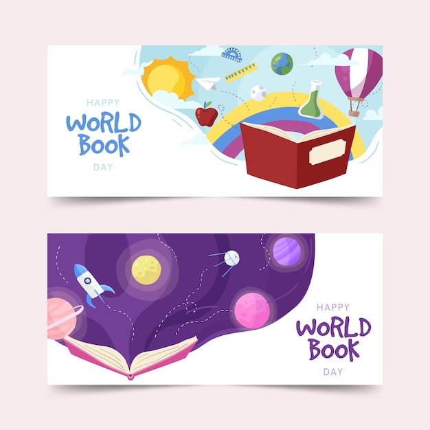 Hand getrokken wereldboek dag banners