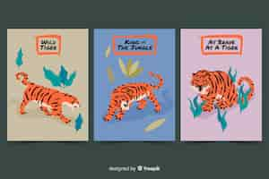 Gratis vector hand getrokken wild dier kaartcollectie