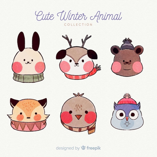 Gratis vector hand getrokken winter dieren pack