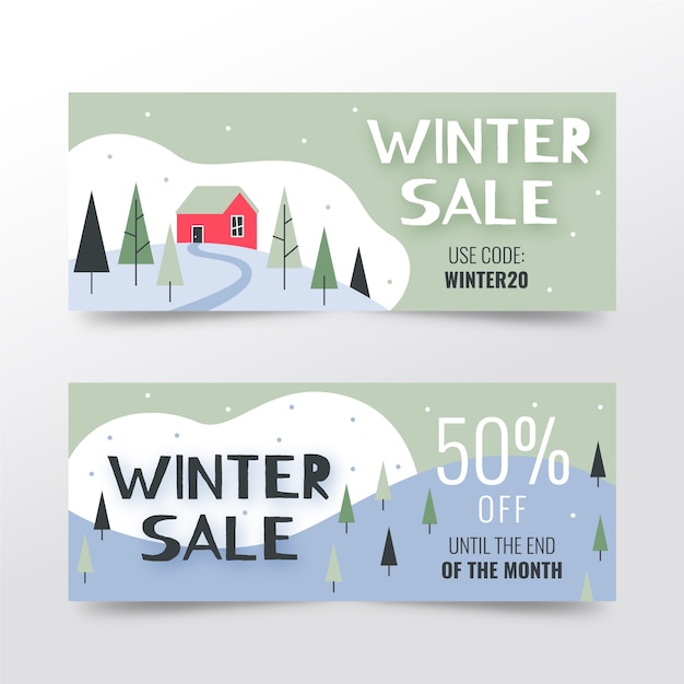 Hand getrokken winter verkoop banners met speciale aanbiedingen