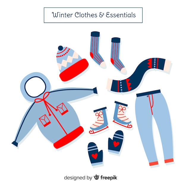 Gratis vector hand getrokken winterkleren en essentials-collectie