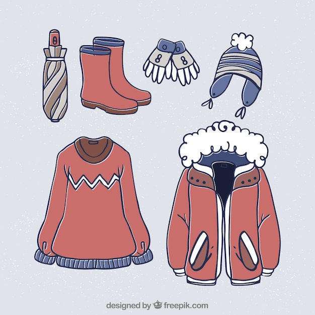 Gratis vector hand getrokken winterkleren & essentials