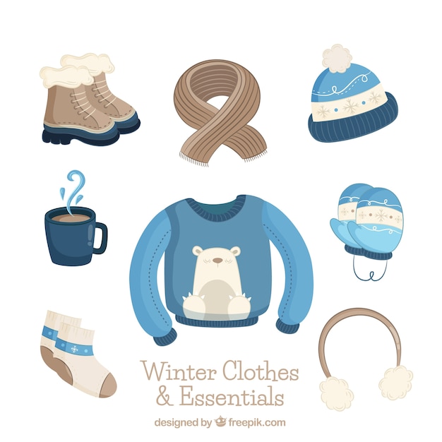 Gratis vector hand getrokken winterkleren & essentials