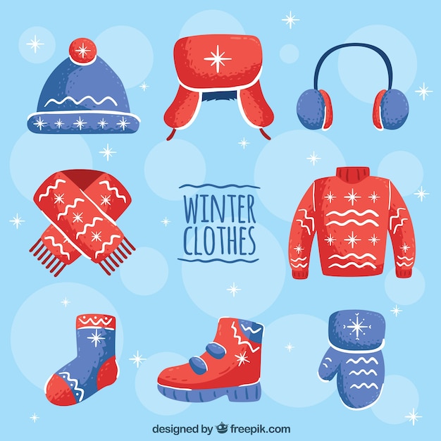 Gratis vector hand getrokken winterkleren & essentials