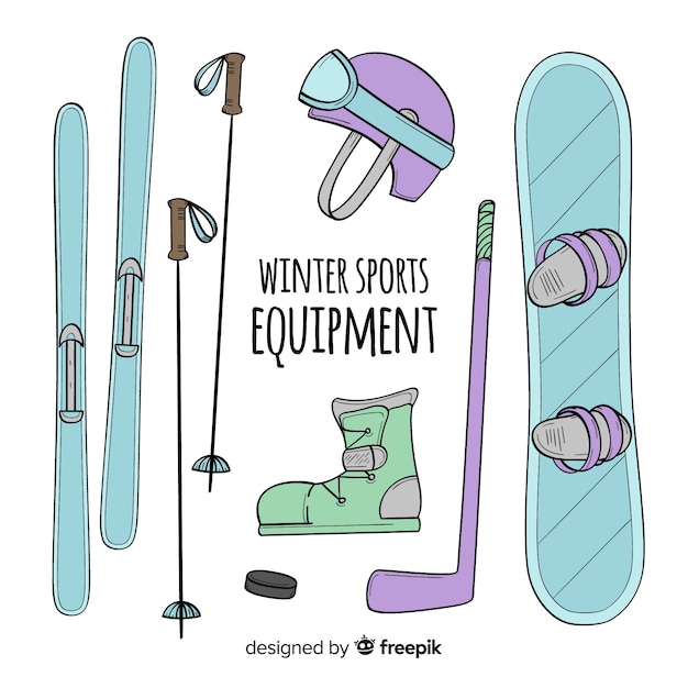 Gratis vector hand getrokken wintersport uitrusting