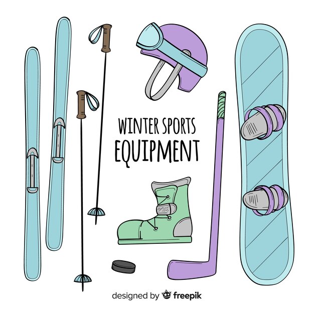 Hand getrokken wintersport uitrusting