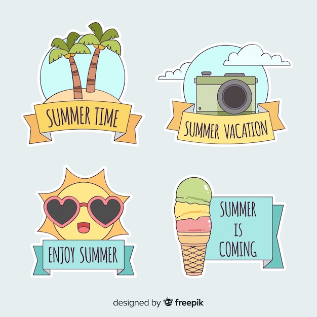 Gratis vector hand getrokken zomer badge collectie