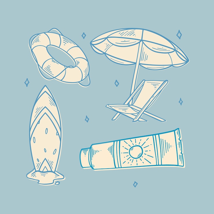 Gratis Vector hand getrokken zomer elementen collectie