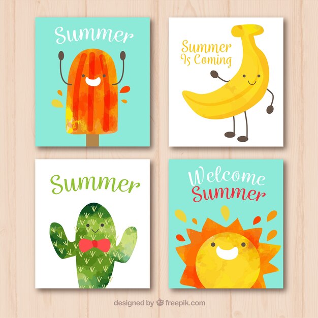 Gratis vector hand getrokken zomer kaartcollectie