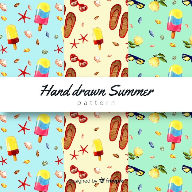 Hand getrokken zomer patroon collectie