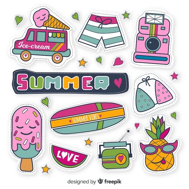 Hand getrokken zomer stickers pack