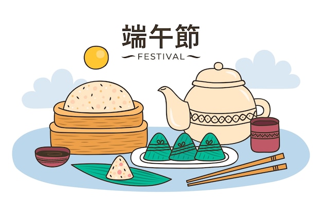 Gratis vector hand getrokken zongzi achtergrond van de drakenboot