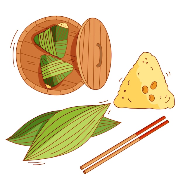 Gratis vector hand getrokken zongzi-collectie van de drakenboot