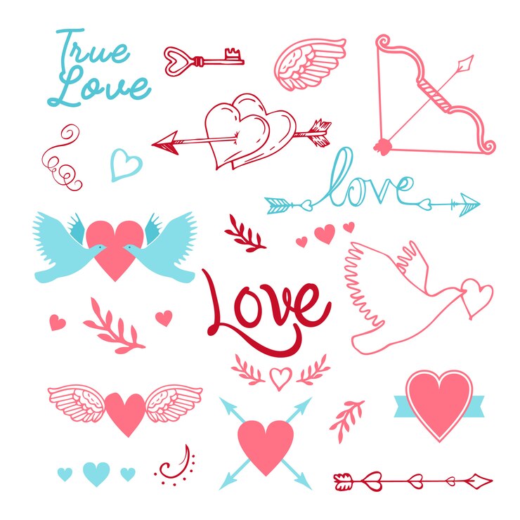 Gratis Vector hand-lettered vintage st. valentines kaart elementen set - met handgemaakte kalligrafie