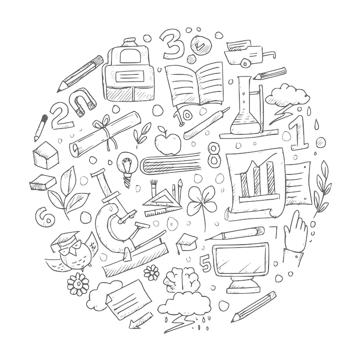 Gratis Vector hand loting onderwijs doodle schets icon set