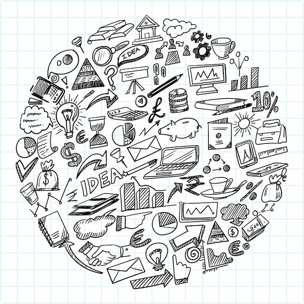 Gratis vector hand loting technologie schets doodle decorontwerp