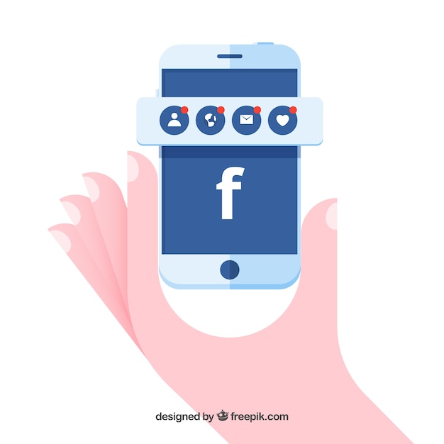 Gratis vector hand met telefoon met facebookmeldingen