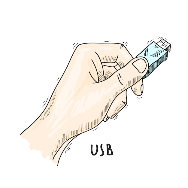 Hand met USB-illustratie