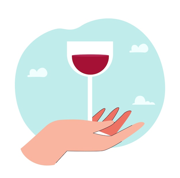 Gratis vector hand met wijnglas met rode vloeistof