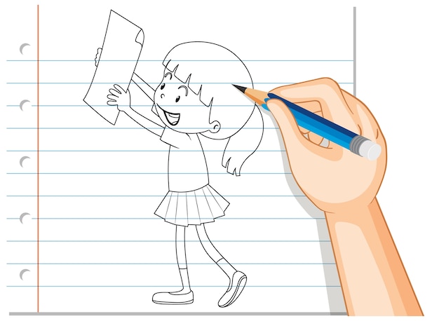 Gratis vector hand schrijven van meisje met papieren omtrek