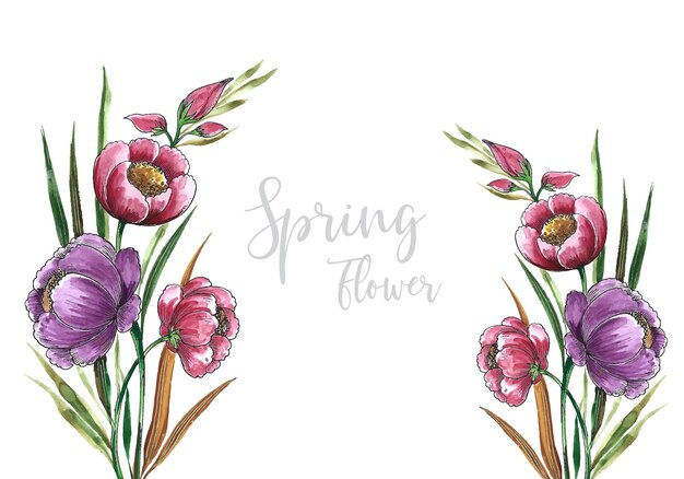 Hand tekenen decoratieve kleurrijke lente bloemen ontwerp illustratie