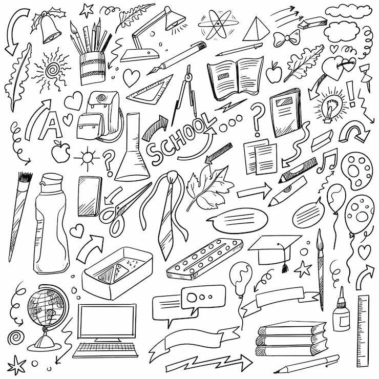 Gratis Vector hand tekenen doodle school en werk decorontwerp