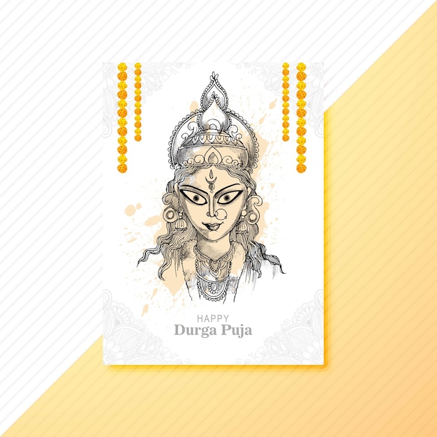 Gratis vector hand tekenen gelukkig durga puja festival indiase vakantie schets brochure sjabloonontwerp