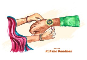 Hand tekenen gelukkige raksha bandhan zus koppelverkoop rakhi aan broer kaart achtergrond