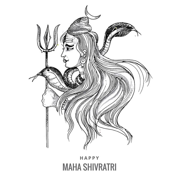 Hand tekenen hindoe heer shiva schets voor Indiase god maha shivratri achtergrond