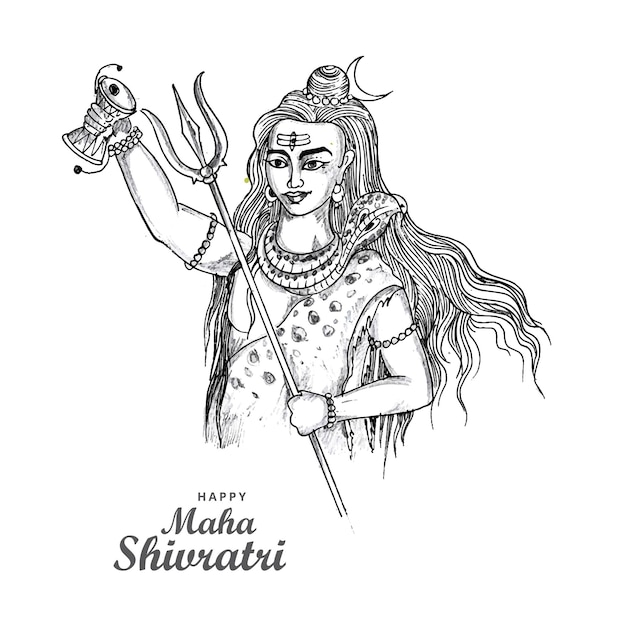 Gratis vector hand tekenen hindoe heer shiva schets voor indiase god maha shivratri kaart ontwerp