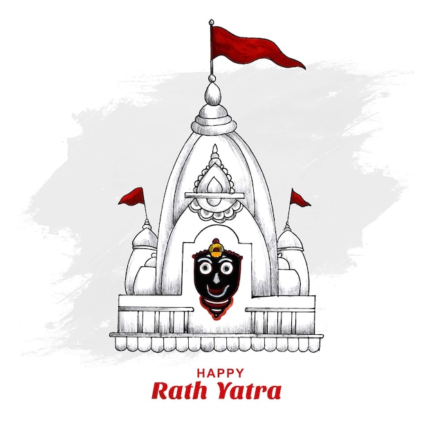 Gratis vector hand tekenen ratha yatra schets heer van jagannath viering ontwerp