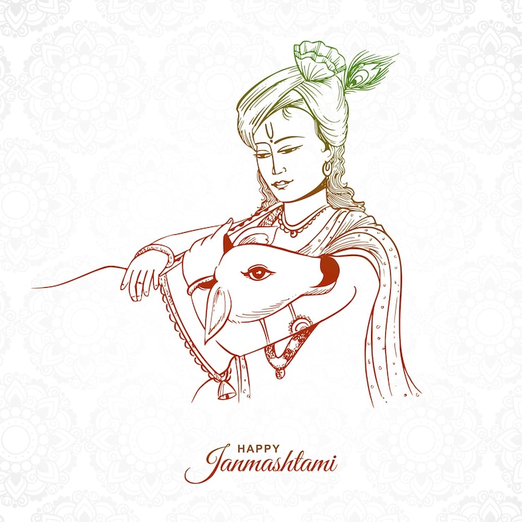 Gratis Vector hand tekenen schets gelukkig janmashtami indian festival kaart ontwerp