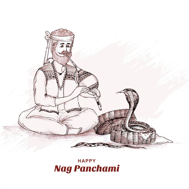 Gratis vector hand tekenen schets gelukkig naag panchami kaart achtergrond