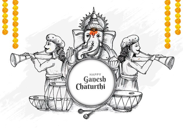 Gratis vector hand tekenen schets lord ganesh chaturthi mooie kerstkaart achtergrond