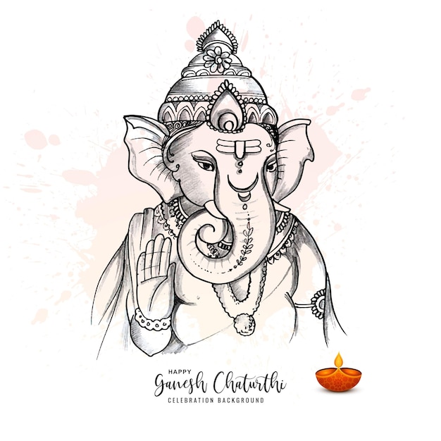 Hand tekenen schets lord ganesh chaturthi mooie kerstkaart achtergrond