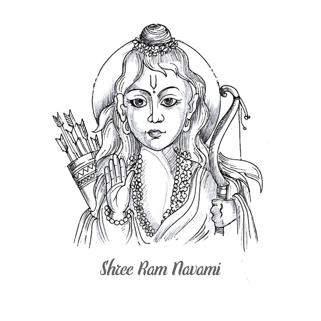 Hand tekenen schets lord shri ram navami kaart achtergrond