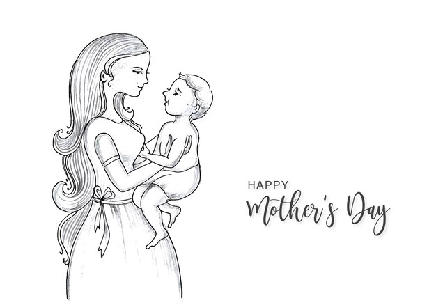 Hand tekenen schets moederdag voor moeder en zoon ontwerp