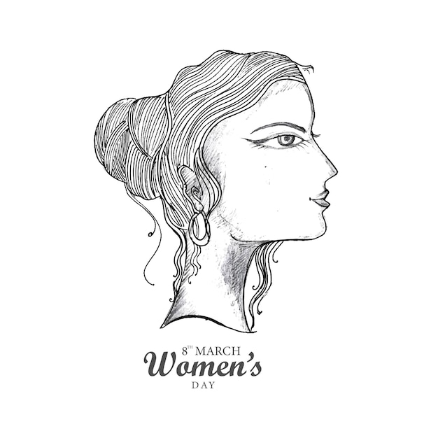 Hand tekenen schets vrouwen gezicht in happy womens day card design