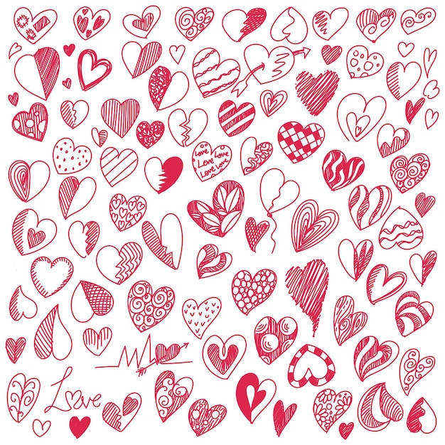 Hand tekenen Valentijnsdag harten collectie schets ontwerp